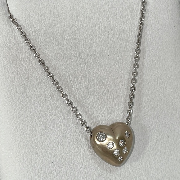 Solid 14K Yellow White Gold Natural Diamond Chunky Puffy Heart Pendant Necklace - Picture 17 of 17